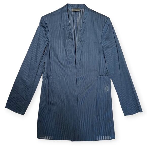 Akris Gionata Mulberry Silk-Blend Striped Jacket SIZE 8 Navy Made in Switzerland - Picture 1 of 16